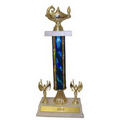 Single Holographic Column Two Trim Trophy - White Plastic Base - 9"